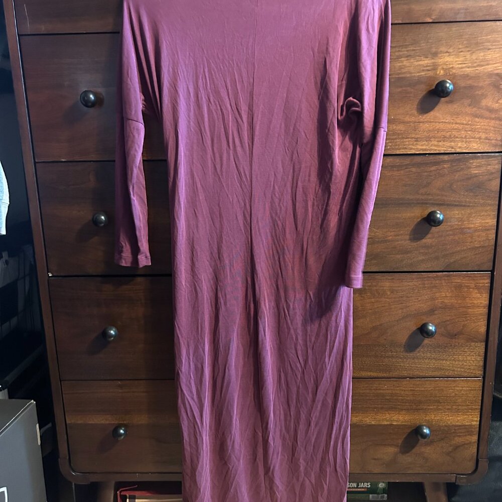 Lucky Brand Burgundy V-Neck Side Tie Midi Dress - Size S - Picture 7 of 9